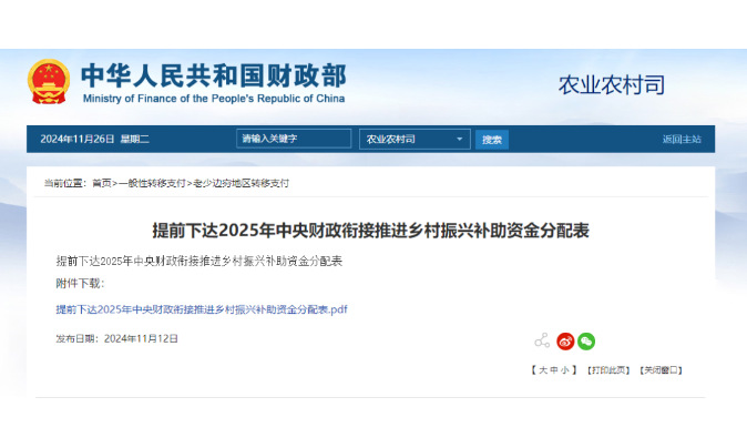 1593億元！財政部提前下達2025年鄉(xiāng)村振興補助資金，15個申報重點匯總
